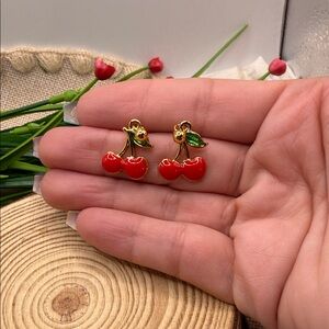 Fine jewelry 316 L steel Cherry Earrings with Gold Accents